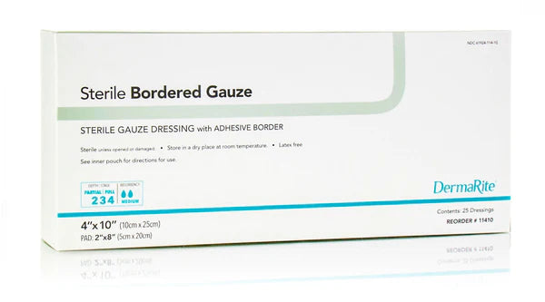 Sterile Bordered Gauze 4''x10'' / Wound Dressing/ DermaRite 11410
