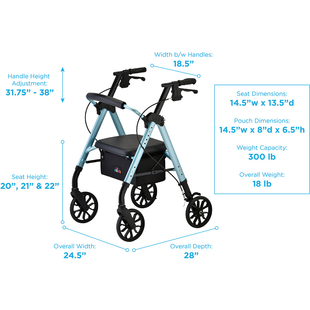 Rollator Walker/ Standard , Nova Star/ 8'', Sky Blue, 300lbs