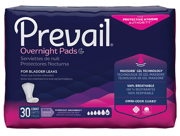 Prevail Bladder Control Pad/ Insert/ Overnight Absorbency, 30 ct/pack