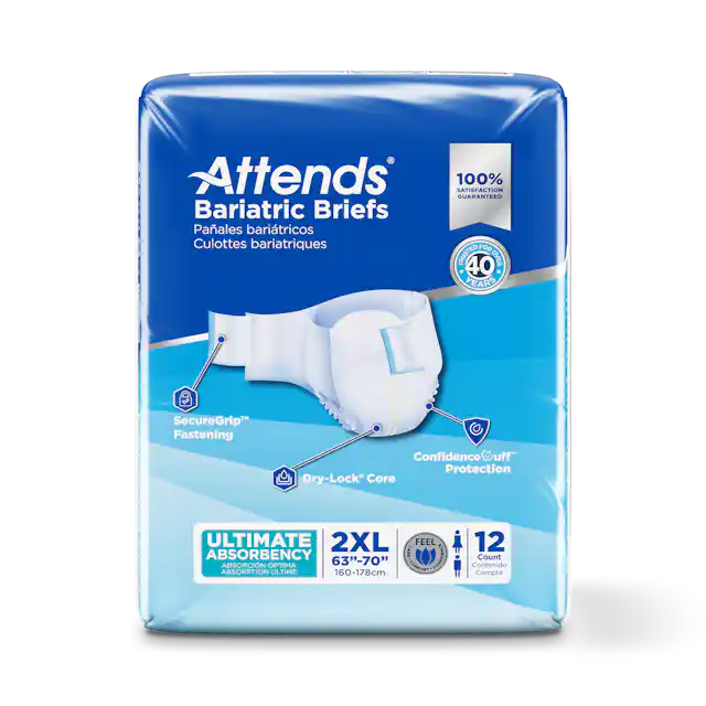 Attends Bariatric Briefs/Size 2XL/ DD50/ 12ct/Pack