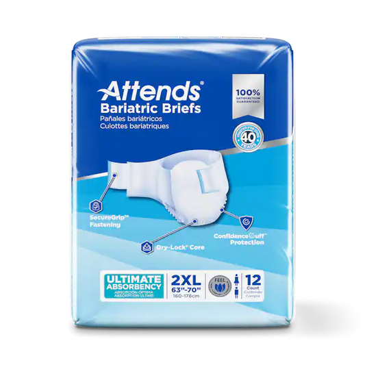 Attends Bariatric Briefs/Size 2XL/ DD50/ 12ct/Pack