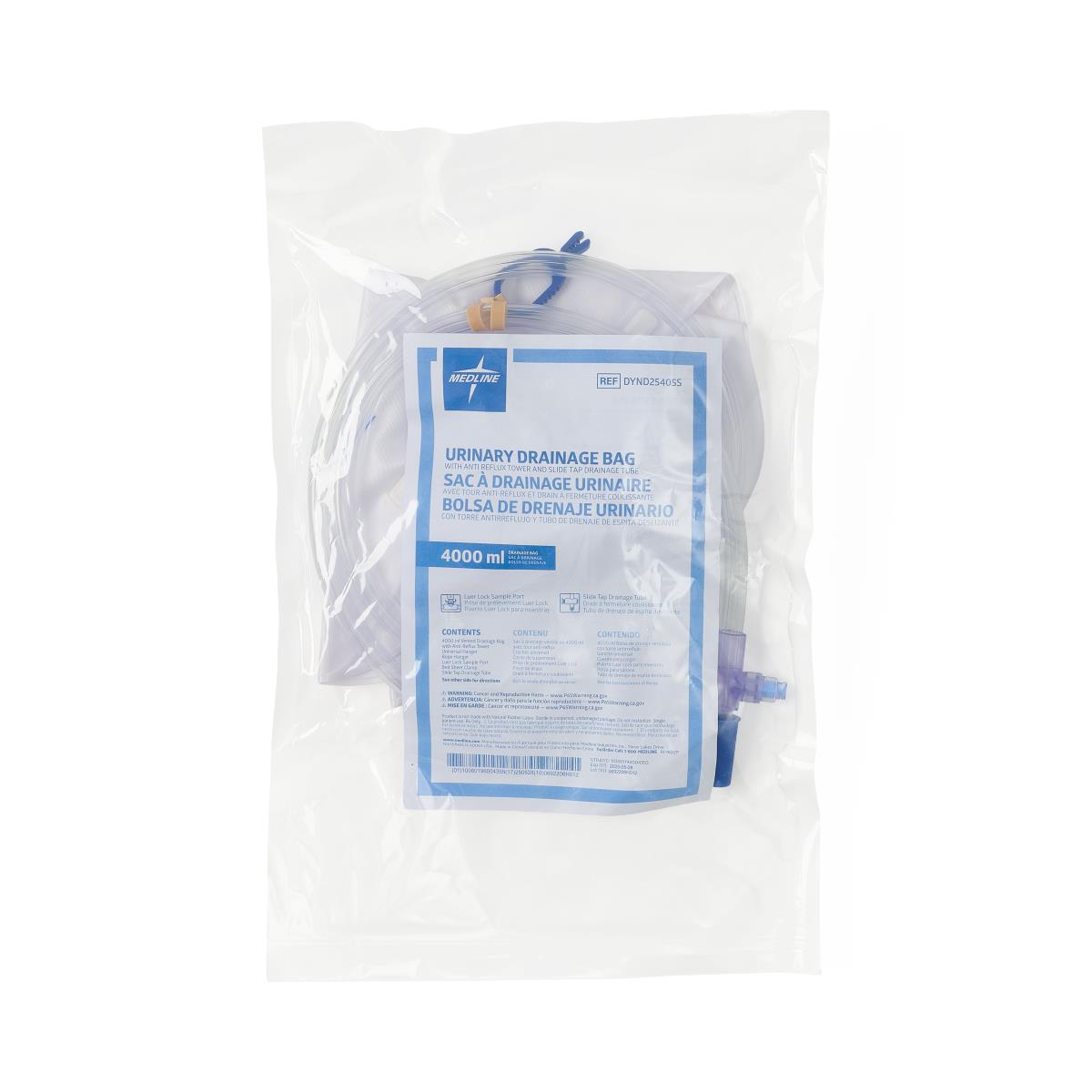 4000mL Medline Urinary Drainage Bag/ Slide-Tap Drainage Port/ DYND25405