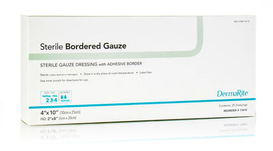 Sterile Bordered Gauze 4''x10'' / Wound Dressing/ DermaRite 11410