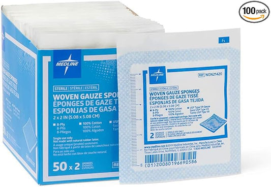 WOVEN Gauze Sponges 4X4'' Sterile/50 ct/  12-Ply/ Medline