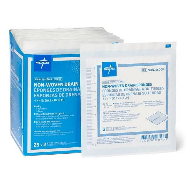 Non-Woven Drain Sponges /4x4''  Sterile/50ct 6-Ply/ NON256000