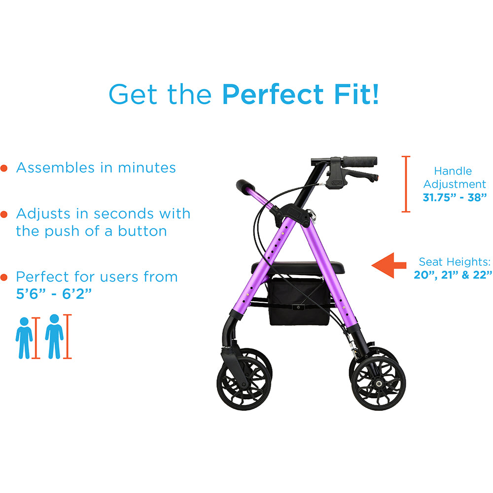 Rollator Walker/ Standard , Nova Star/ 8'', Black, 300lbs